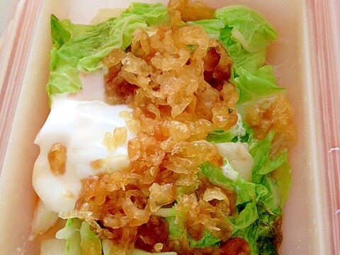 授乳婦の簡単一人ランチ☆揚げ玉と白菜と卵のっけご飯